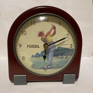 Fossil Golf-Themed Vintage table side  Clock with Brown mahogany wood Frame